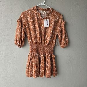 Jessica Simpson Floral Button Down Smock Waist Tunic Top Girls L 10 NWT Rayon